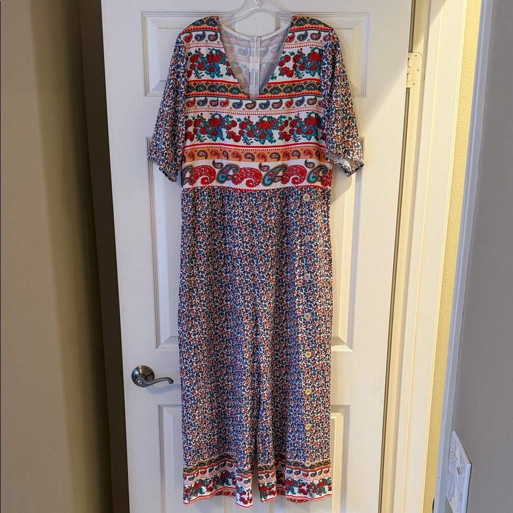 SHEIN Multicolor Floral Paisley Maxi jumpsuit with V-Neck